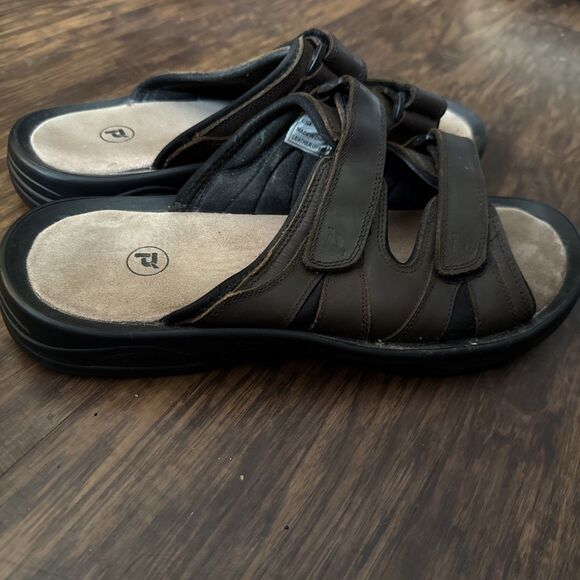Propet Mens Vero Sandals Brown Leather Double Strap Slides Size 13 D MSV003L - Picture 4 of 6